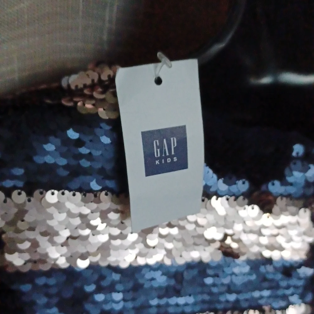 NWT GAP KIDS NAVY/GOLD SEQUIN FIT AND FLARE DRESS